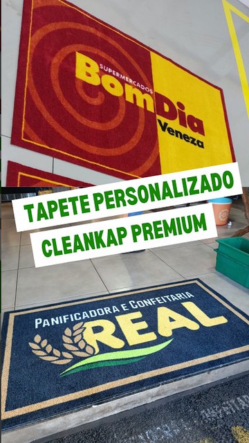 Tapetes Cleankap personalizados do Supermercados Bom Dia Veneza e da Panificadora e Confeitaria Real